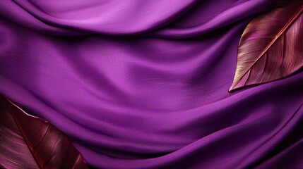 A close up of a purple fabric with a gold leaf on it