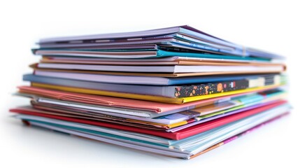 Stack of Colorful Books and Notebooks on White Background