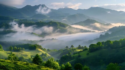 Fototapeta premium Mountains are majestic natural formations that rise dramatically from the Earth’s surface, offering breathtaking views and a sense of awe. They are characterized by rugged peaks, steep slopes, and var
