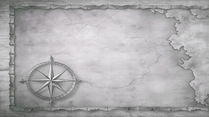 Fototapeta premium Blank parchment with compass rose in the corner, designed as an empty pirate map paper