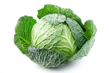 Fototapeta premium A perfectly round green cabbage head, isolated on a white background