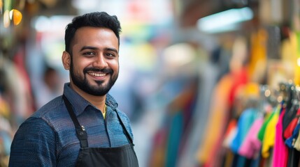 Fototapeta premium Portrait of a smiling happy friendly store employee in holiday shopping season