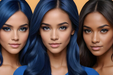 Fototapeta premium Three beautiful models showing off trendy hair colors