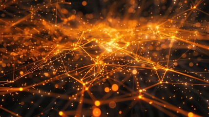 Fototapeta premium This abstract image showcases a vibrant network of converging lines and lights, symbolizing technology and data connections in a dynamic digital environment.