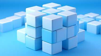 Obraz premium A cluster of blue blocks arranged in a creative, abstract formation on a blue background.