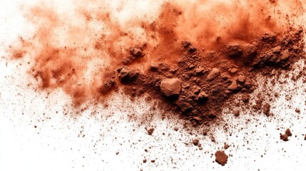 Cocoa powder explosion on white background
