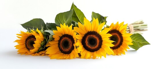 Fototapeta premium Sunflower bouquet on white backdrop, isolated, detailed and vibrant, high-resolution image.