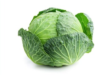 Obraz premium A perfectly round green cabbage head, isolated on a white background