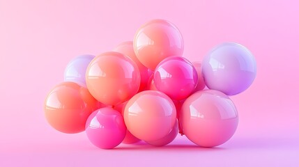 Floating cluster of glossy balloons with ample space on a smooth pastel gradient