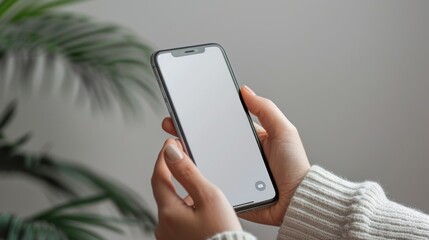 Woman Holding Smartphone with Blank Screen