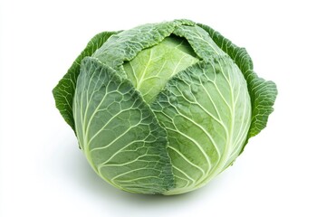 A perfectly round green cabbage head, isolated on a white background