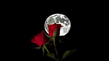 Two Red Roses Bloom Underneath The Full Moon