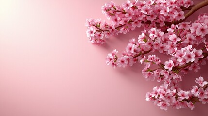A branch of pink flowers on a pink background