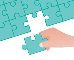 Hand complete puzzle. vector illustration