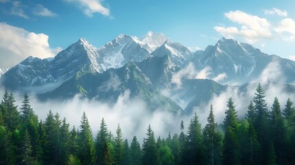 Obraz premium Mountains are majestic natural formations that rise dramatically from the Earth’s surface, offering breathtaking views and a sense of awe. They are characterized by rugged peaks, steep slopes, and var