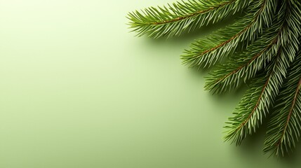 A branch of a pine tree on a green background