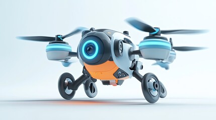 3D cartoon delivery drone full of artistic technology flying in the air
