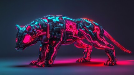 Fototapeta premium Futuristic robotic creature with neon colors and glowing details.