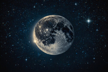 Fototapeta premium glowing moon surrounded by sparkling stars
