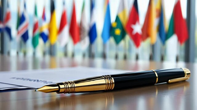 Pen on paper sealing a global agreement