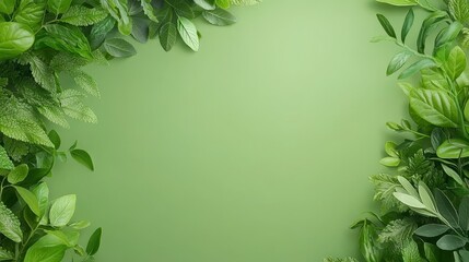 Naklejka premium A green background with a border of fresh herbs