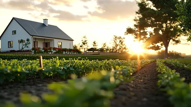 Backyard Gardener Harvesting Fresh Vegetables at Sunset