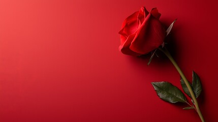 A single red rose on a red background