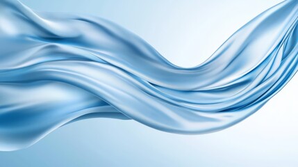 A blue satin fabric blowing in the wind on a blue background