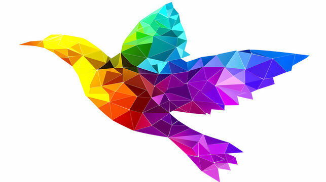 A colorful, geometric representation of a bird in flight, showcasing vibrant hues.