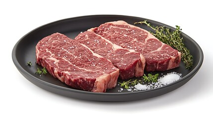 Fototapeta premium Porterhouse steak barbecue perfection T bone sliced tender fillet centerpiece with herbs coarse salt classic plate