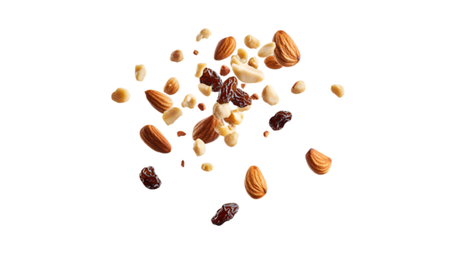 Almonds, Cashews, Raisins Delicious Trail Mix Falling