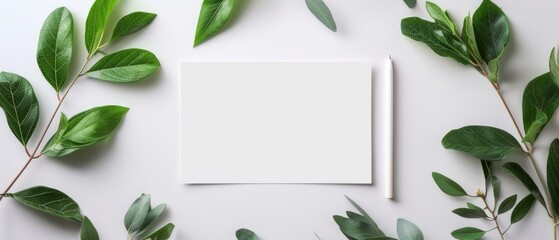 Naklejka premium Flat lay composition of notebook, coffee, and green tropical leaves on a minimal background. Creative workspace and nature concept. Top view of paper and stationary with floral decoration. AIG55.