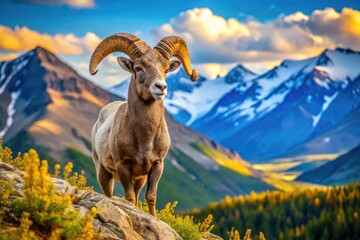Obraz premium Bighorn National Park's majestic bighorn sheep: candid wildlife photography captures untamed beauty.