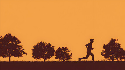 A silhouette of a person jogging in a park with trees, symbolizing outdoor fitness. Jogging in park vector.