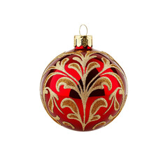 Fototapeta premium Isolated Image Of A Winter Holiday Ornament, Red And Gold Color, Simple Design, Slight Reflection, White Background