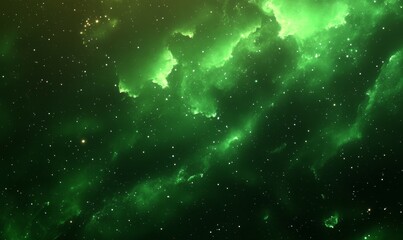 Obraz premium Magical Sky with Aurora and Stars. Green Northern Lights Wallpaper with copy-space.
