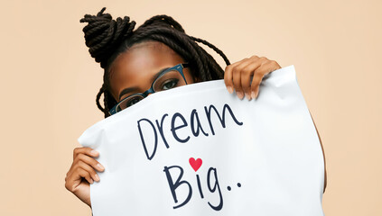 White sheet with the text &ldquo;dream big&rdquo;.Generative AI