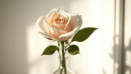 Fototapeta premium Single cream rose, elegant vase, soft light, floral, blossom, image