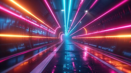 Obraz premium Abstract of line glowing vivid light with fractal style effect. Futuristic style vortex or portal scene with vividness of seamless pattern in space. Spiral on universe scene perfect for design. AIG53.