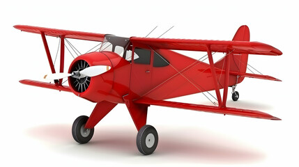 A bright red vintage biplane with a propeller, showcasing classic aviation design.