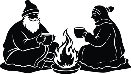 Santa and Mrs. Claus Sharing Hot Cocoa