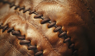 Naklejka premium Dramatic detail of a leather glove stitching, texture enhanced by soft diffused light. .
