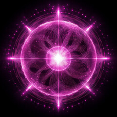 Obraz premium Neon pink energy sphere of particles and waves of magical glowing. Abstract round shape.