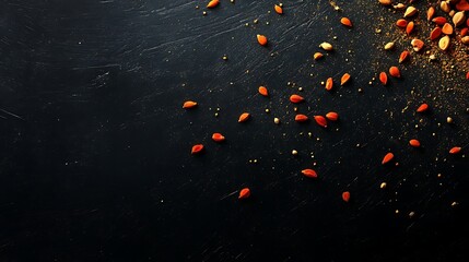 Bright spices scattered on a sleek dark surface