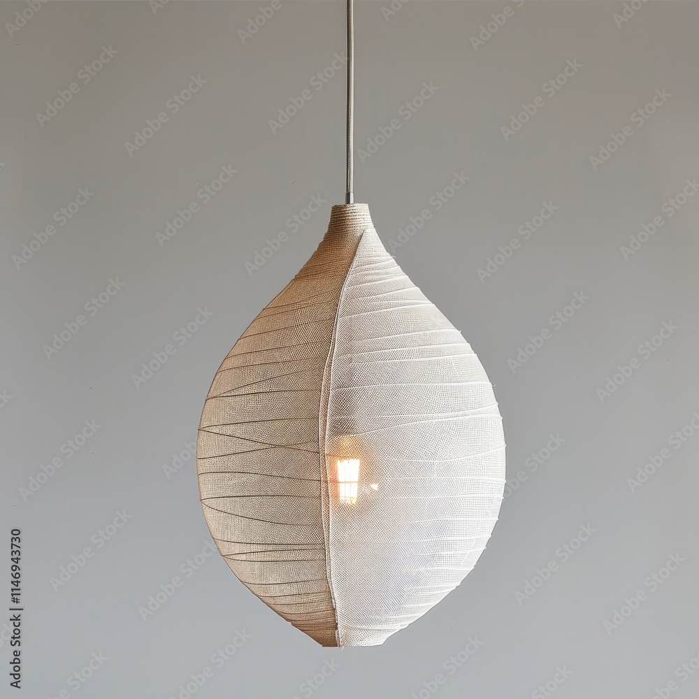 Poster a white ceiling pendant light with beige yarn in the shape of an oval, isolated on a clear backgroun