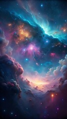 Mobile Phone or cell phone wallpaper A vibrant, colorful space scene. Many stars and nebula-like clouds of various colors.