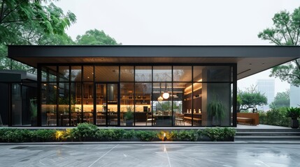 Modern Glass Pavilion Restaurant Design