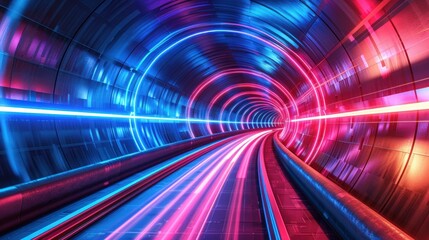 Neon Tunnel Lights Speed Blurred Motion Futuristic Transportation Corridor vibrant pink and blue