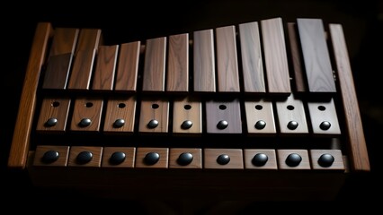 Naklejka premium Close-Up of Wooden Xylophone with Polished Brown Bars and Mallets