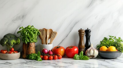Vibrant Kitchen Still Life: Fresh Produce and Cooking Utensils